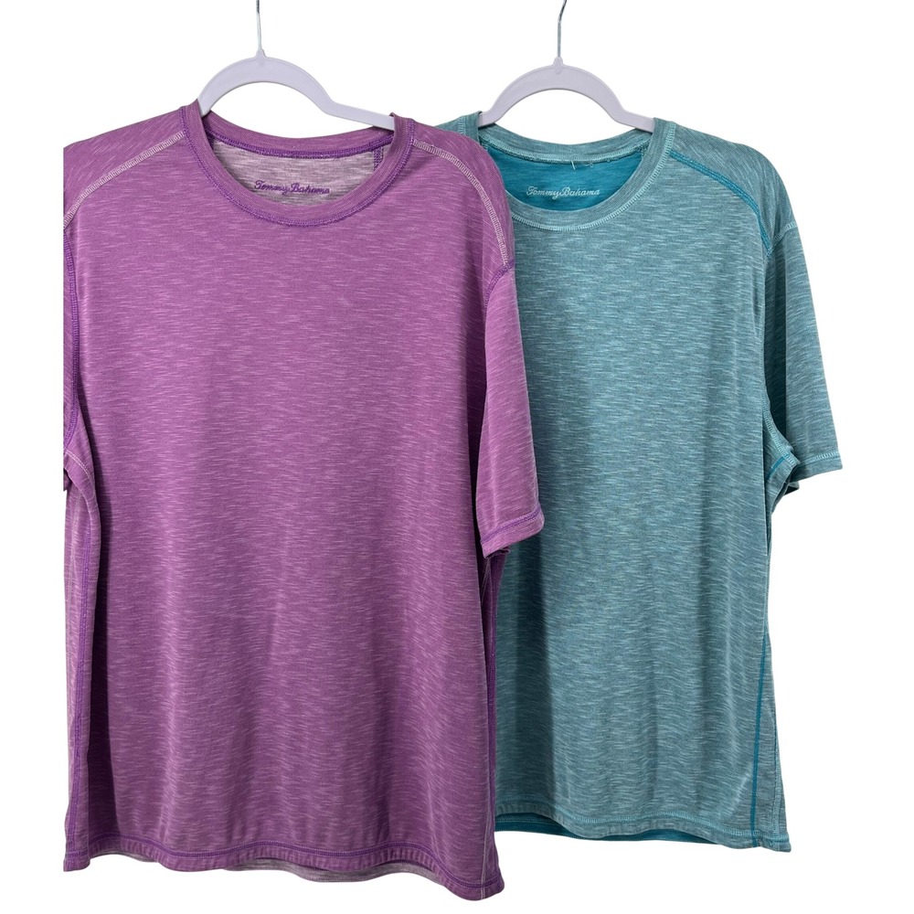 Tommy Bahama Mens 2 Pack Space Dye T-Shirts Purple Teal Blue Marlin Logo L